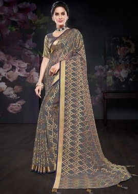 Grey Brasso Georgette Saree With Blouse