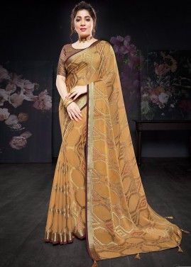 Yellow Casual Georgette Printed Saree