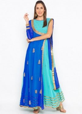 Readymade Blue Embroidered Layered Anarkali Suit
