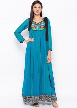 Blue Readymade Embroidered Anarkali Suit