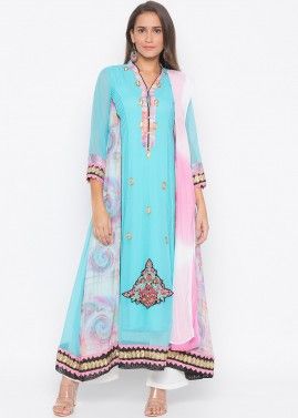 Readymade Blue Embroidered Palazzo Suit Set