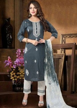 Readymade Grey Embroidered Pant Suit