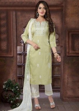 Readymade Green Embroidered Pant Suit Set
