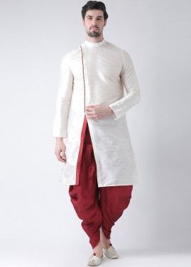 Readymade White Slit Style Angrakha Kurta With Dhoti