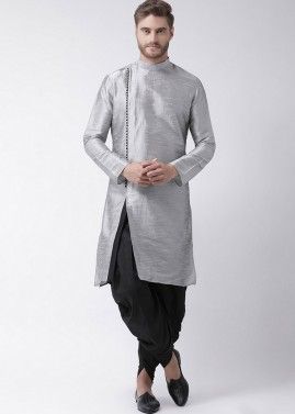 Readymade Grey Slit Style Angrakha Kurta Dhoti Set