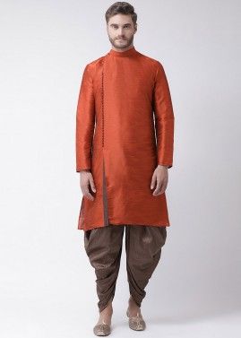 Readymade Orange Slit Style Angrakha Kurta With Dhoti