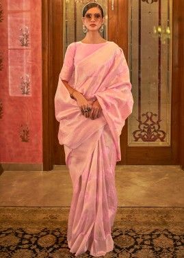 Beads Embellished Pink Saree With Blouse