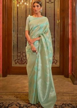 Green Art Silk Saree With Woven Blouse
