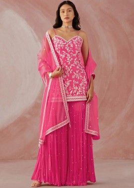 Pink Embroidered Gharara Style Georgette Suit