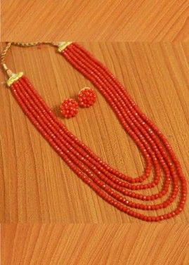 Orange Beaded Multi Layered Necklace Set