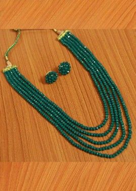Green Beaded Multi Layered Necklace Set