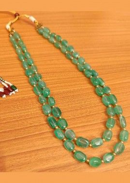 Green Beaded Necklace In Multi Layer