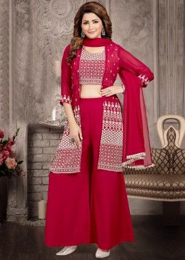 Readymade Pink Embroidered Jacket Style Suit Set