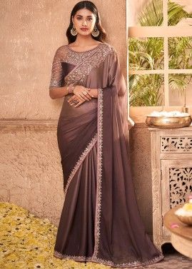 Shaded Brown Embellished Border Saree With Blouse