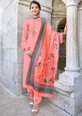 Readymade Pink Embroidered Pant Suit Set