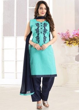 Blue Embroidered Readymade Punjabi Style Suit