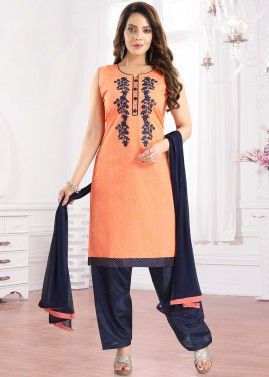 Orange Readymade Emboidered Patiala Style Suit