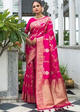 Pink Banarasi Silk Saree In Heavy Pallu