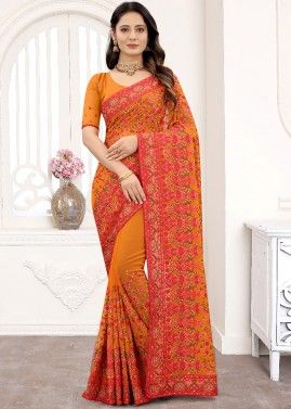 Yellow Embroidered Heavy Pallu Saree With Blouse