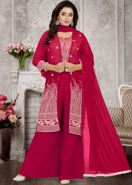 Pink Embroidered Jacket Style Readymade Suit