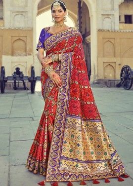 Multicolor Embroidered Silk Saree With Heavy Pallu