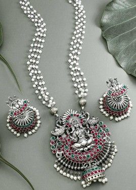 Red & Green Traditional Oxidised Necklace Set