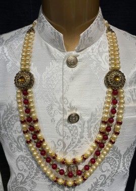 Cream Kantha Mala With Studded Stones