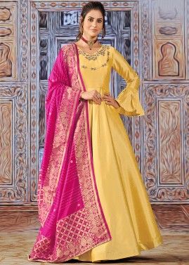 Yellow Zari Embroidered Anarkali Suit 