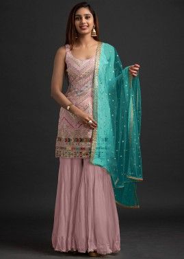 Pink Embroidered Pakistani Gharara Style Suit