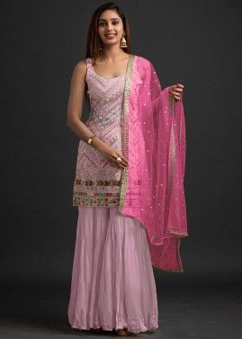 Pink Embroidered Pakistani Style Gharara Suit