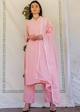 Readymade Pink Thread Embroidered Pant Suit