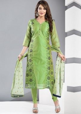 Readymade Green Chanderi Salwar Suit