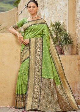Green Traditional Woven Saree In Art Silk