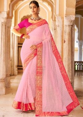 Pink Woven Border Cotton Silk Saree