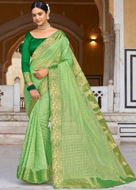 Green Woven Border Cotton Silk Saree