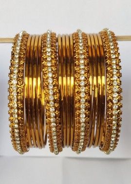 Golden Stone Studded Alloy Bangle Set