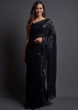 Black Sequins Embellished Georgette Saree