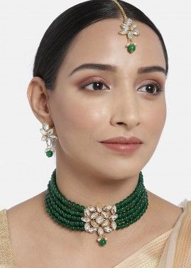 Green Stone Studded Choker Necklace Set