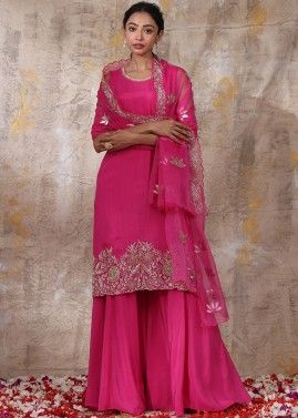 Readymade Pink Embroidered Sharara Style Suit