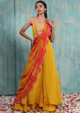 Readymade Yellow Embroidered Sharara Set & Dupatta