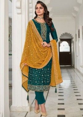 Green Georgette Pant Suit With Dupatta