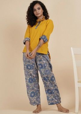 Yellow Readymade Cotton Top And Pant Set