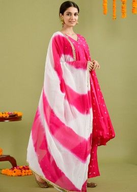 Readymade Pink Palazzo Suit In Bandhani Print