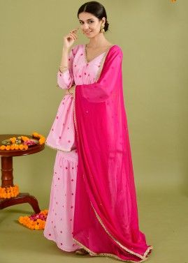 Readymade Pink Bandhej Printed Gharara Suit Set