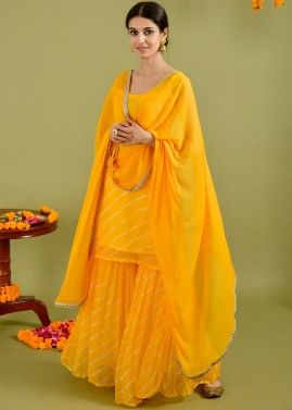 Readymade Yellow Leheria Printed Sharara Suit Set
