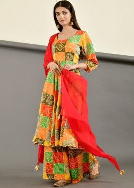 Multicolor Readymade Bandhani Print Palazzo Suit