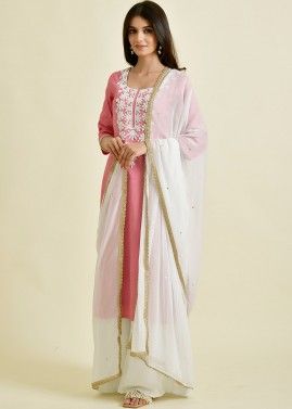 Readymade Peach Embroidered Palazzo Suit Set