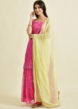 Pink Bandhani Printed Readymade Gharara Suit Set