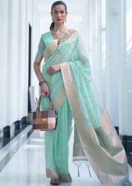 Green Viscose Saree With Woven Work