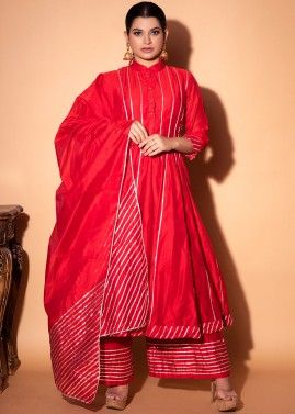 Readymade Red Anarkali Suit With Gota Patti Work